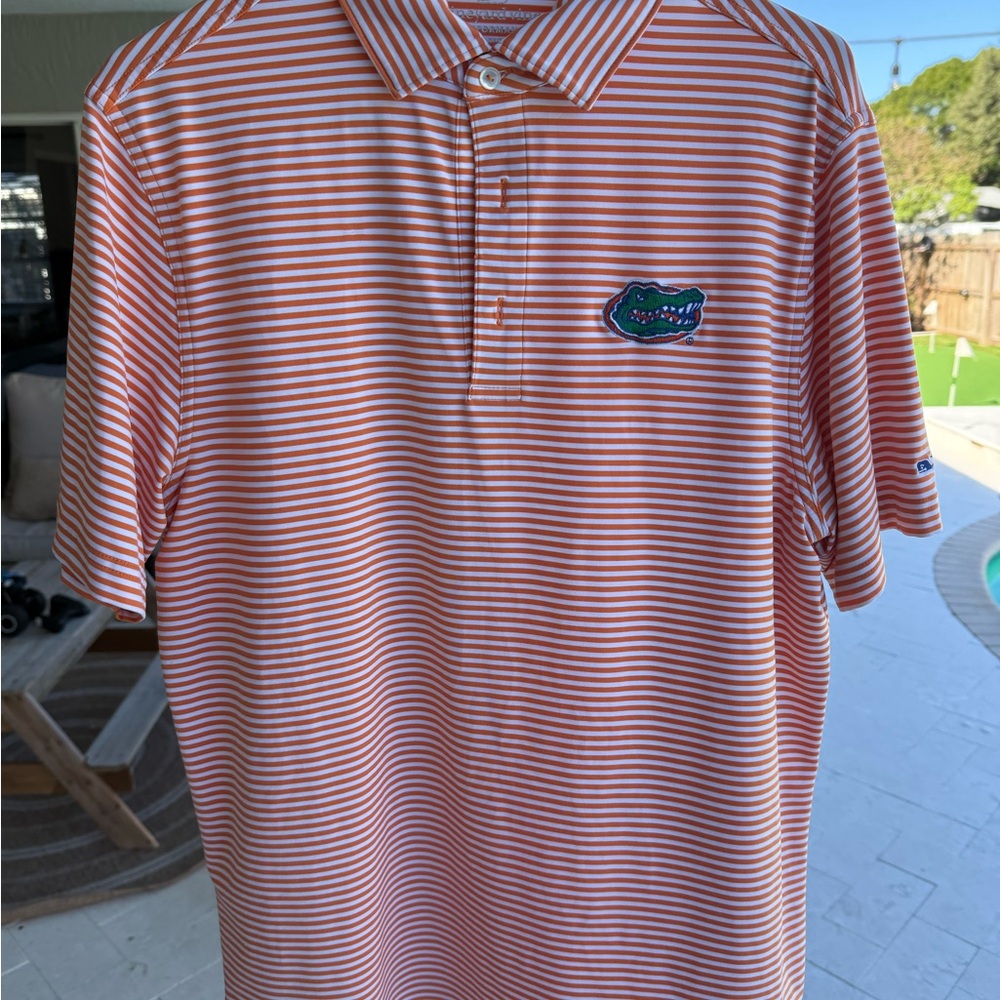 Vineyard Vines Orange and White Striped Performance Polo - Florida Gators